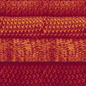 stacked, folded, red knit blankets with a dithered effect