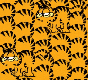Tiling pattern of Garfield the cat's orange and black fur, with a Garfield camouflaged between the stripes.