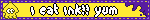 'i eat ink! yum' blinkie with splatoon squids on yellow and purple background