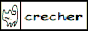 low quality button with a drawing of a creature misspelled as 'crecher'