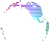 digital rainbow globe made up of horizontal scan lines