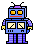 tiny blue toy robot