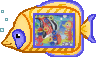 colorful fish toy pixel art with a water ring toss game inside its body