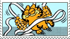 Garfield the cartoon cat flying through the air in a tangled swirl of toilet paper.