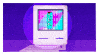 computer monitor with warping purple, pink, and teal screen display