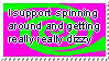 'support spinning around and getting really really dizzy' stamp on neon green and pink swirl