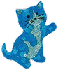 blue sparkly tuxedo cat on its hind legs facing forwards