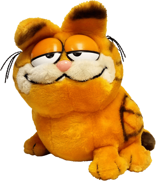 A fat, smiling Garfield plush in a sitting pose.